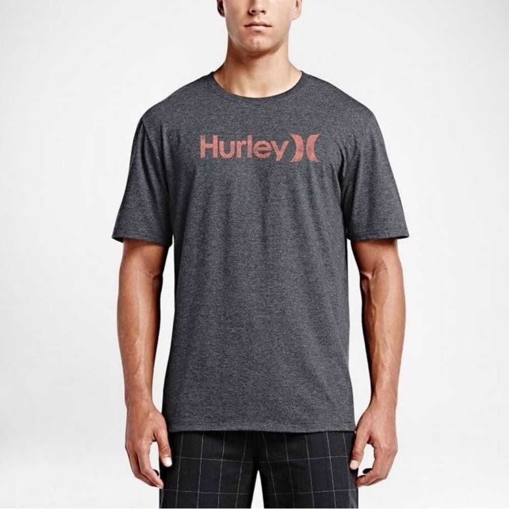 Men’s Hurley Graphic Logo Tee Dark Gray Pink Logo Relaxed Fit XL